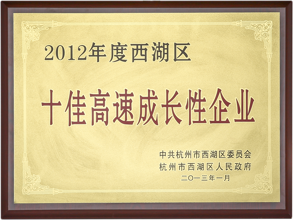 2012年度西湖区十佳高速成长性企业